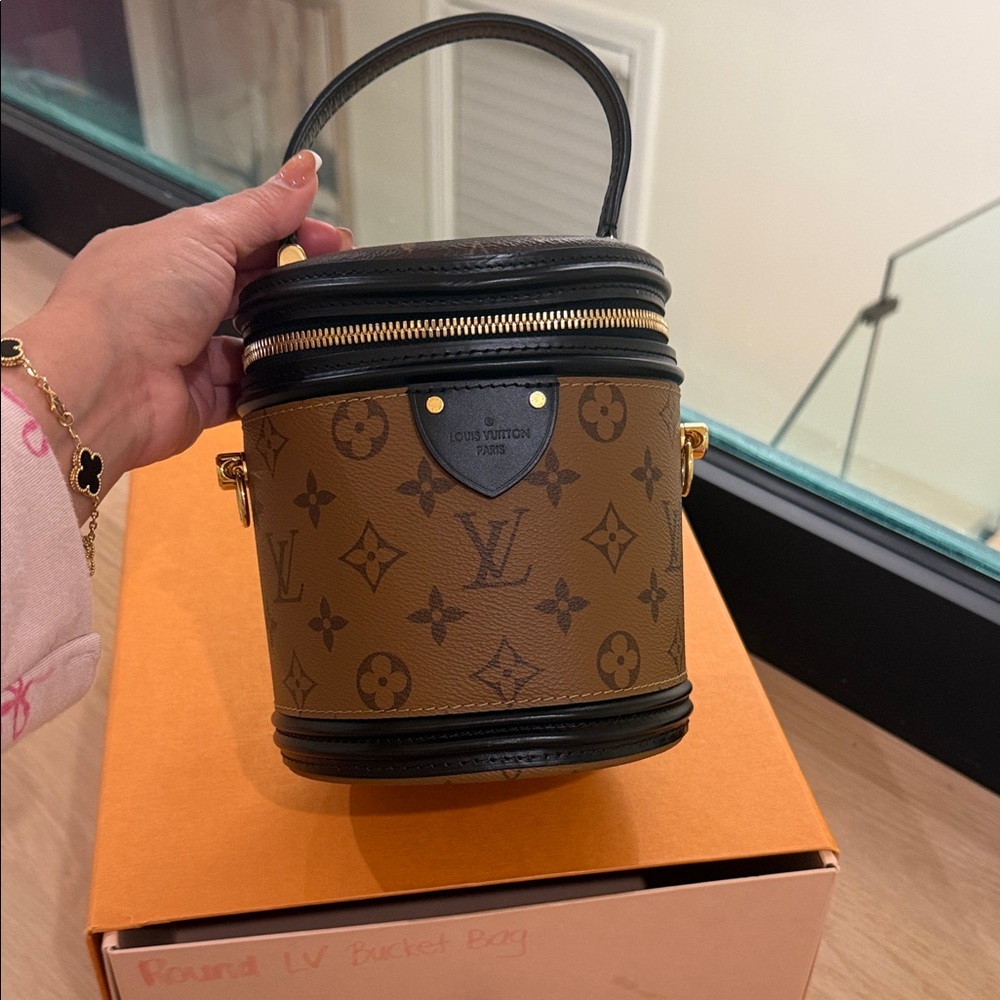 Louis Vuitton Brown Monogram Mini Bucket Vanity Bag with Black Trim